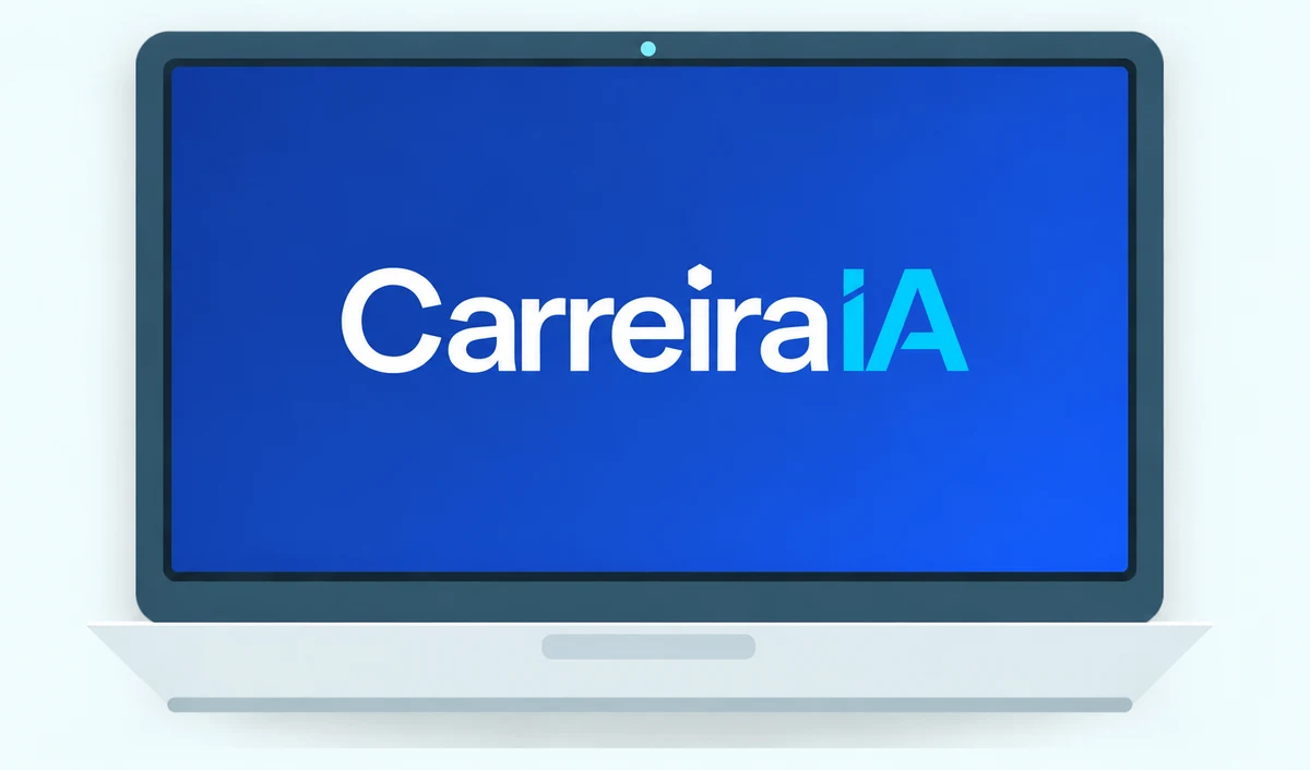 Notebook com o logotipo do CarreiraIA na tela.